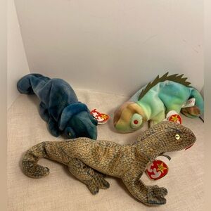 Ty Beanie Babies Lizard LOT Scaly dragon Rainbow chameleon Iggy Iguana 90s plush